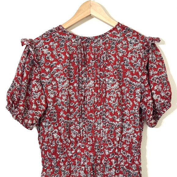 Pampelone Floral Dress Pleated Ruffle Deep V-Neck Puff Sleeve Tiered Babydoll - Picture 6 of 15